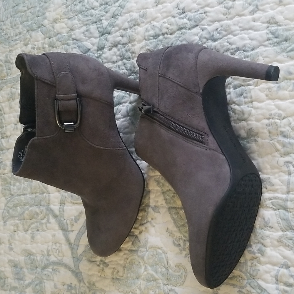New gray suede booties by bandolino